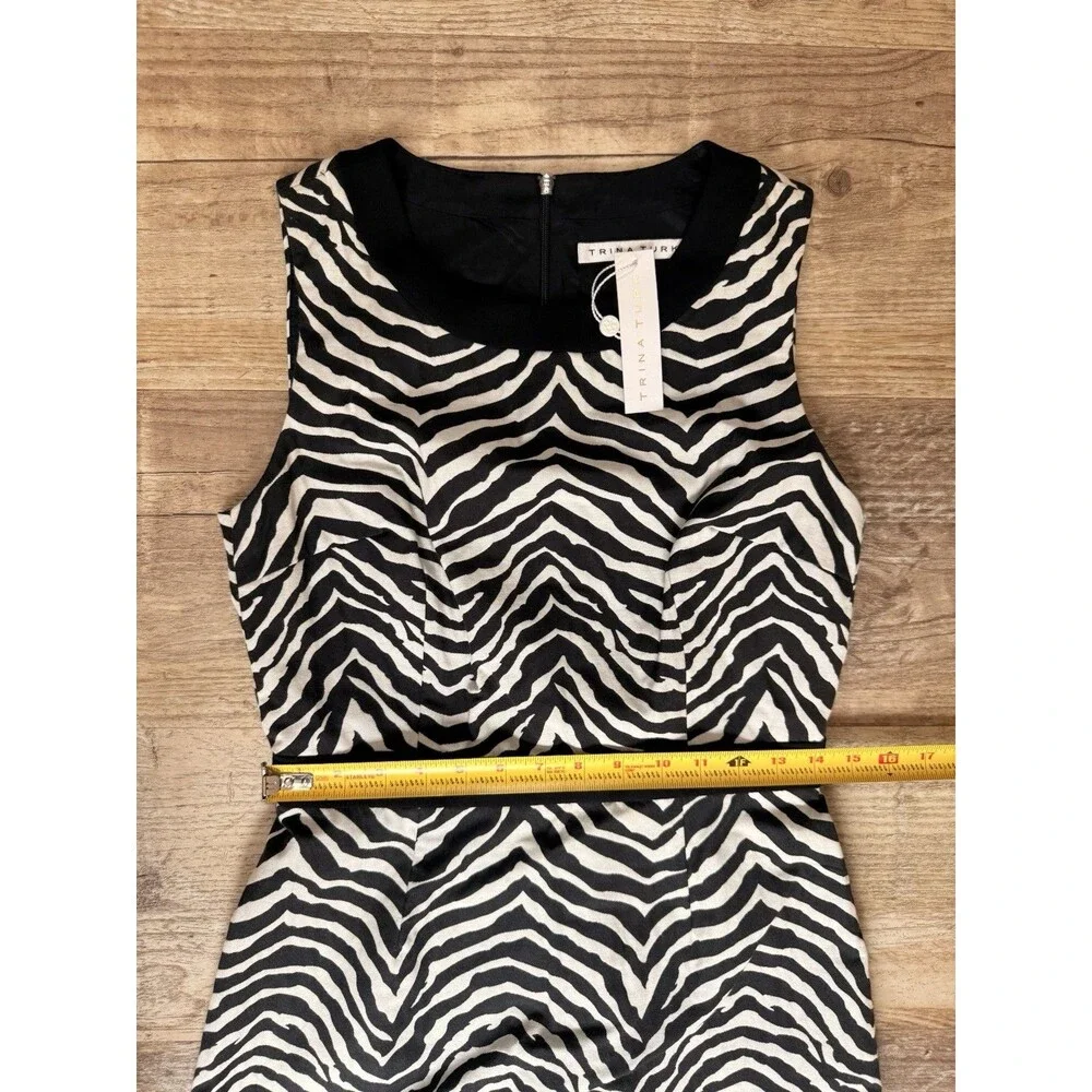 Trina Turk Dress 6 NWT Black And Ivory Animal Zebra Print Lined Sheath - Picture 4 of 6
